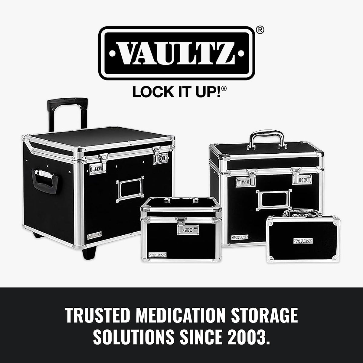 Vaultz Secure Security Lock Boxes - Safe Combination Lock Box, Storage for Documents, Valuables, Medicine & Money - 9.88 x 7.75 x 7 Inch - Black/Chrome