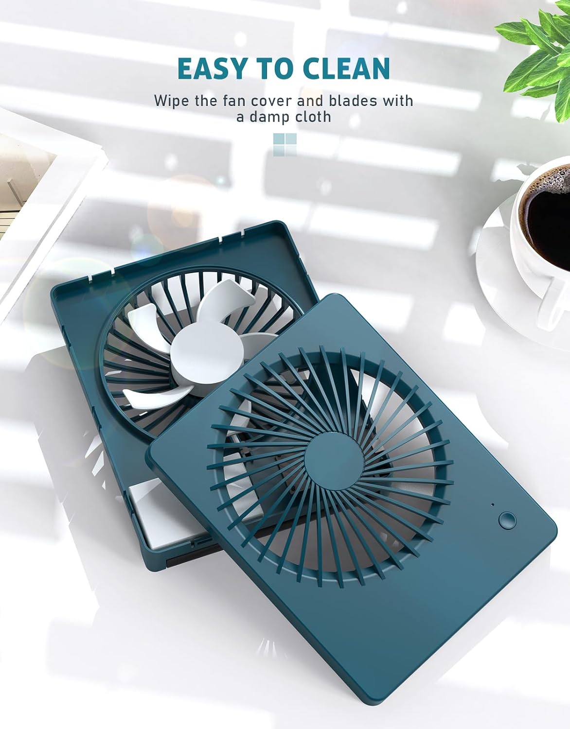 Zuvas Desk Fan Battery Operated Fan Rechargeable 180°Tilt Folding Personal Fan Ultra Quiet Small Portable 3 Speed Adjustable Strong Wind Fan For Office Bedroom Home Desktop Camping (White)