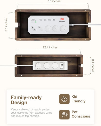 TIDITA 16" L Wooden Large Cable Management Box Round Edge (Walnut Color)