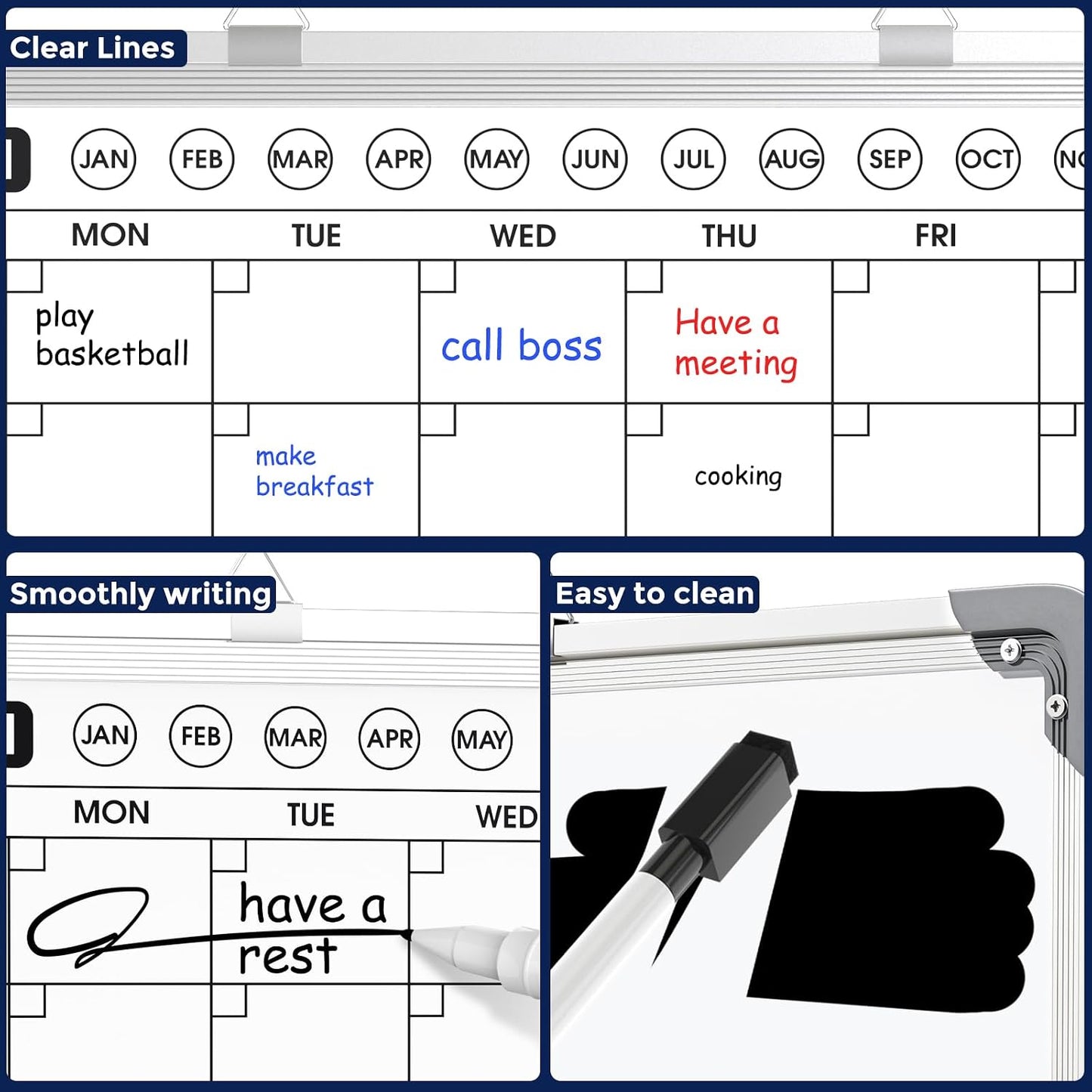 MaxGear Monthly Calendar Dry Erase Board for Wall, 16"x12", White Frame | Double-Sided, Hanging Small White Board, Portable Whiteboard for Planning, Drawing, Memo, to Do List, Home, Kitchen, Office