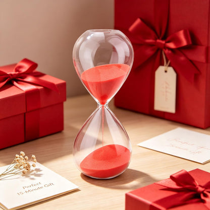 Hourglass, HoveBeaty Black Sand Timer, 15 Minute Hand-Blown Glass