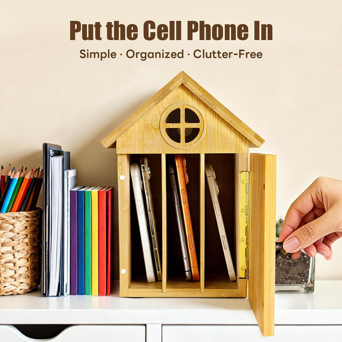 Cell Phone Box for Family Time — Premium Bamboo Phone Storage Box with Charging Ports, Holds Up to 6 Phones Self-Discipline Phone Holder Helps Children and Adults Regain Focus Decorative