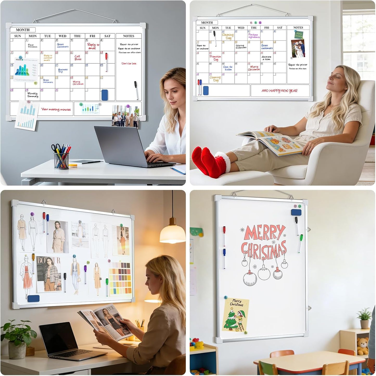 MaxGear Monthly Calendar Dry Erase Board for Wall, 16"x12", White Frame | Double-Sided, Hanging Small White Board, Portable Whiteboard for Planning, Drawing, Memo, to Do List, Home, Kitchen, Office