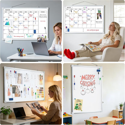 MaxGear Monthly Calendar Dry Erase Board for Wall, 16"x12", White Frame | Double-Sided, Hanging Small White Board, Portable Whiteboard for Planning, Drawing, Memo, to Do List, Home, Kitchen, Office