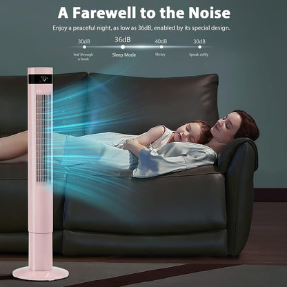 Antarctic Star Tower Fan 85°Oscillating Fan Quiet Cooling 12H Timer Remote Control Bladeless Electric 3 Speeds Wind 3 Modes, 42INCH, PINK