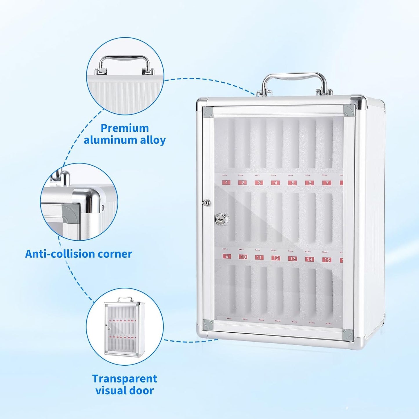 24 Slots Cell Phone Locker, Aluminum Alloy Portable Phone Storage Cabinet, Wall-Mounted Lock Box with Handle for Classroom Office Employees