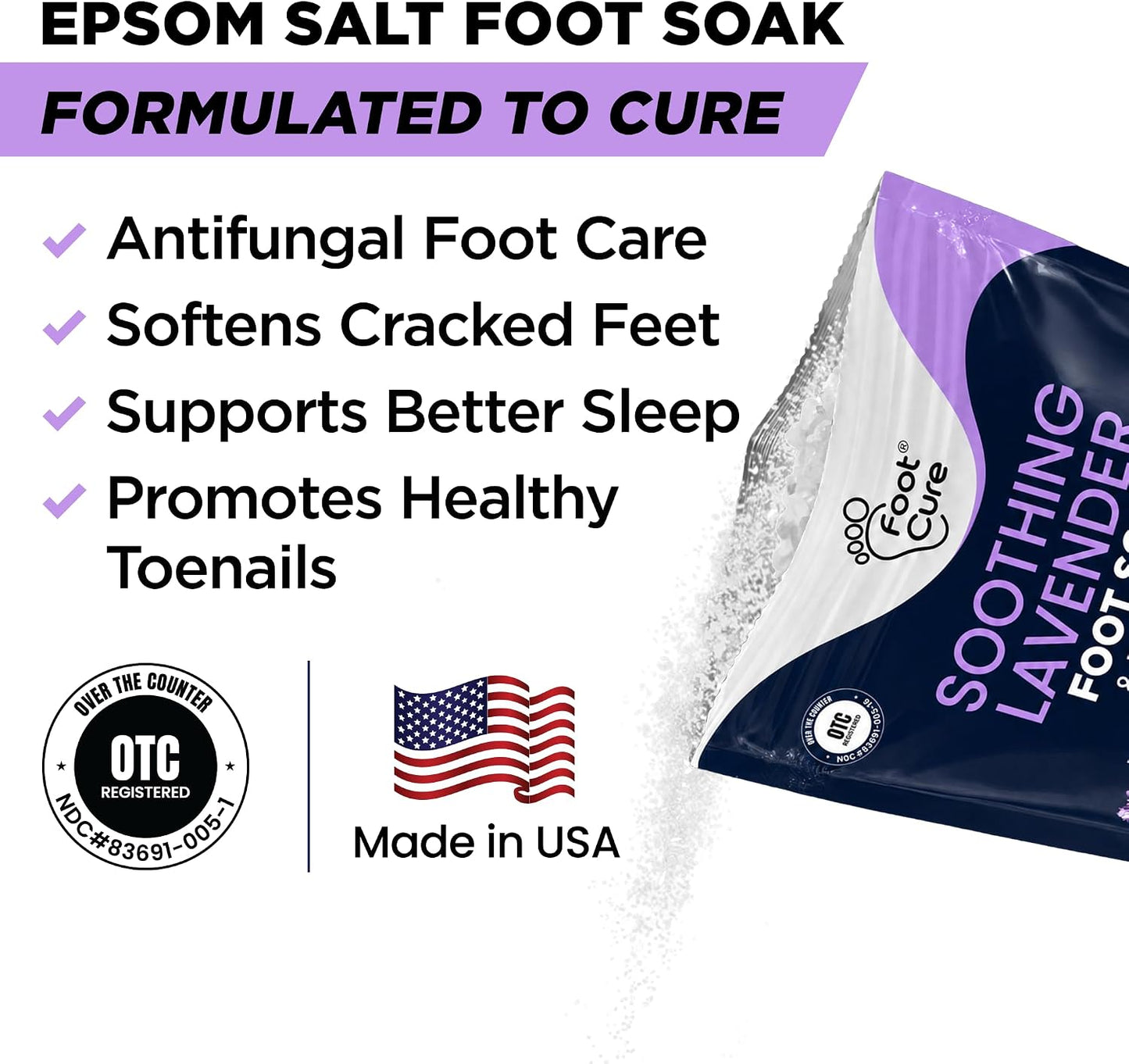 FOOT CURE Tea Tree Oil Foot Soak with Epsom Salt - Best Toenail Fungus Treatment, Athletes Foot & Softens Calluses - Soothes Sore & Tired Feet, Fungal Toe, Foot Odor Scent, Spa Pedicure (Pack of 2)