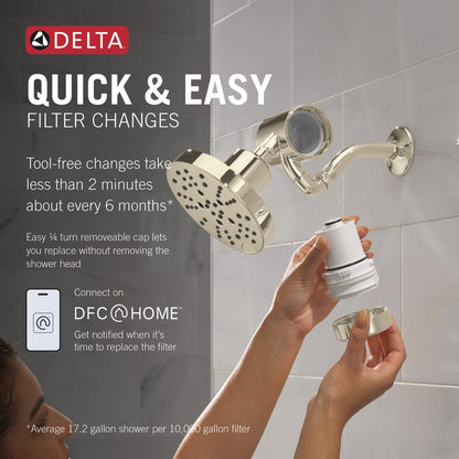 Delta Faucet Clarifi Premium Shower Filter Attachment with Filter, Hard Water Shower Filter, Shower Head Filter, Stainless 5SF100-SS