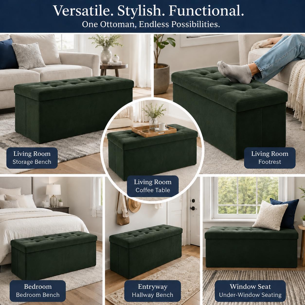 ALASDO Storage Ottoman Footrest Stool Small Ottoman with Storage Foldable Ottomans Foot Rest Footstool Bench for Living Room 17x13x13inches Grey