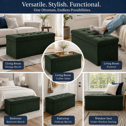 ALASDO Storage Ottoman Footrest Stool Small Ottoman with Storage Foldable Ottomans Foot Rest Footstool Bench for Living Room 17x13x13inches Grey
