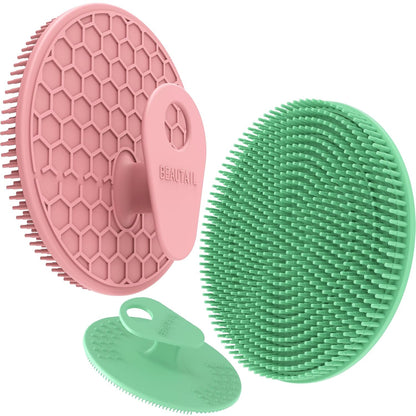 Silicone Body and Face Scrubber Set 5 Pack, BEAUTAIL Shower Bath Scrubber, Gentle Exfoliating Brush for Women Men Sensitive Skin, More Hygienic Than Traditional Loofah, Long Lasting, Black+Pink+Green