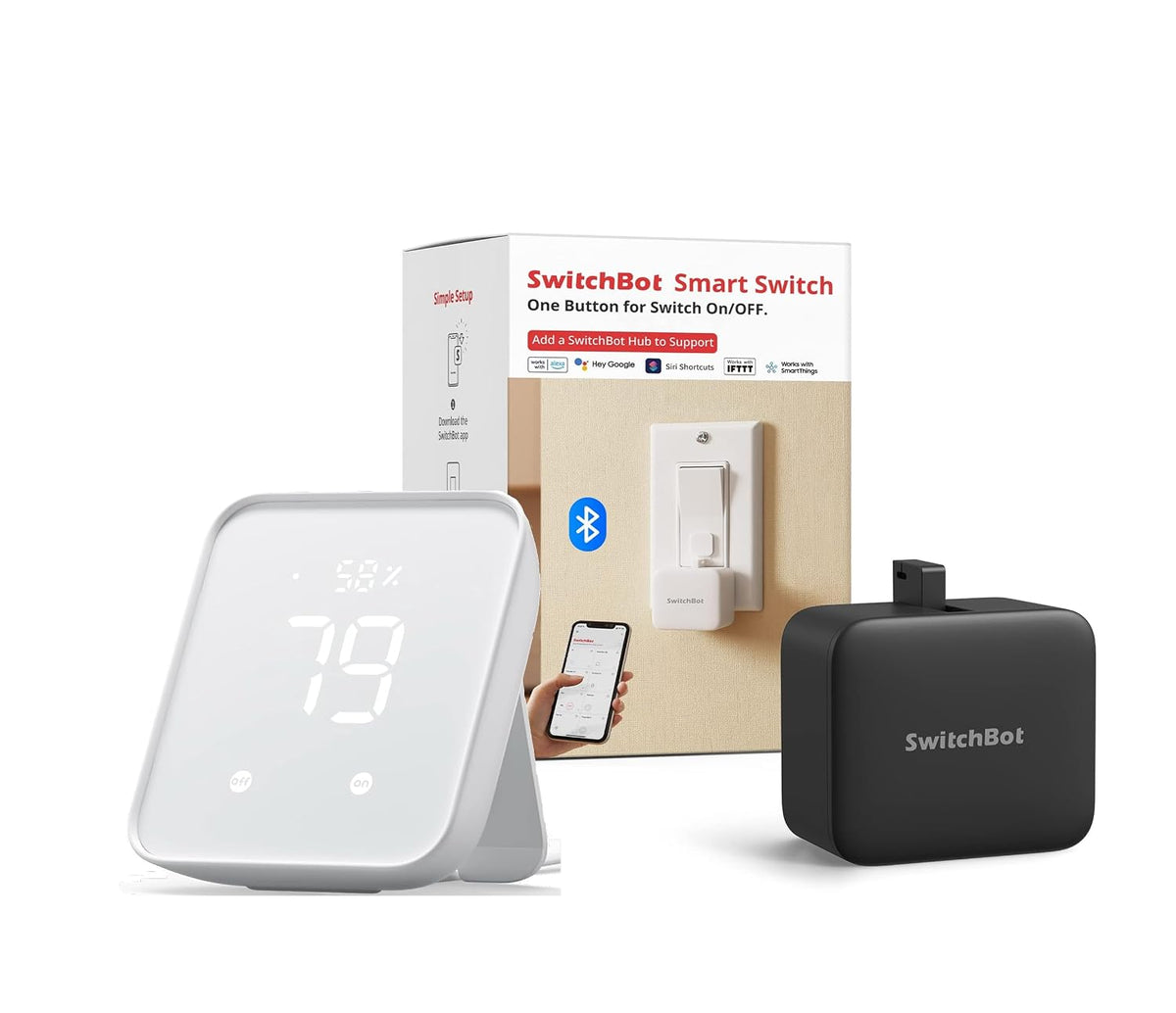 Switchbot Smart Switch Button Pusher (Bluetooth) – Fingerbot for Rocker Switch/One-Way Buttons with hub 2, App Timer Control, No Wiring, Optional Hub Required for Voice/Remote, White