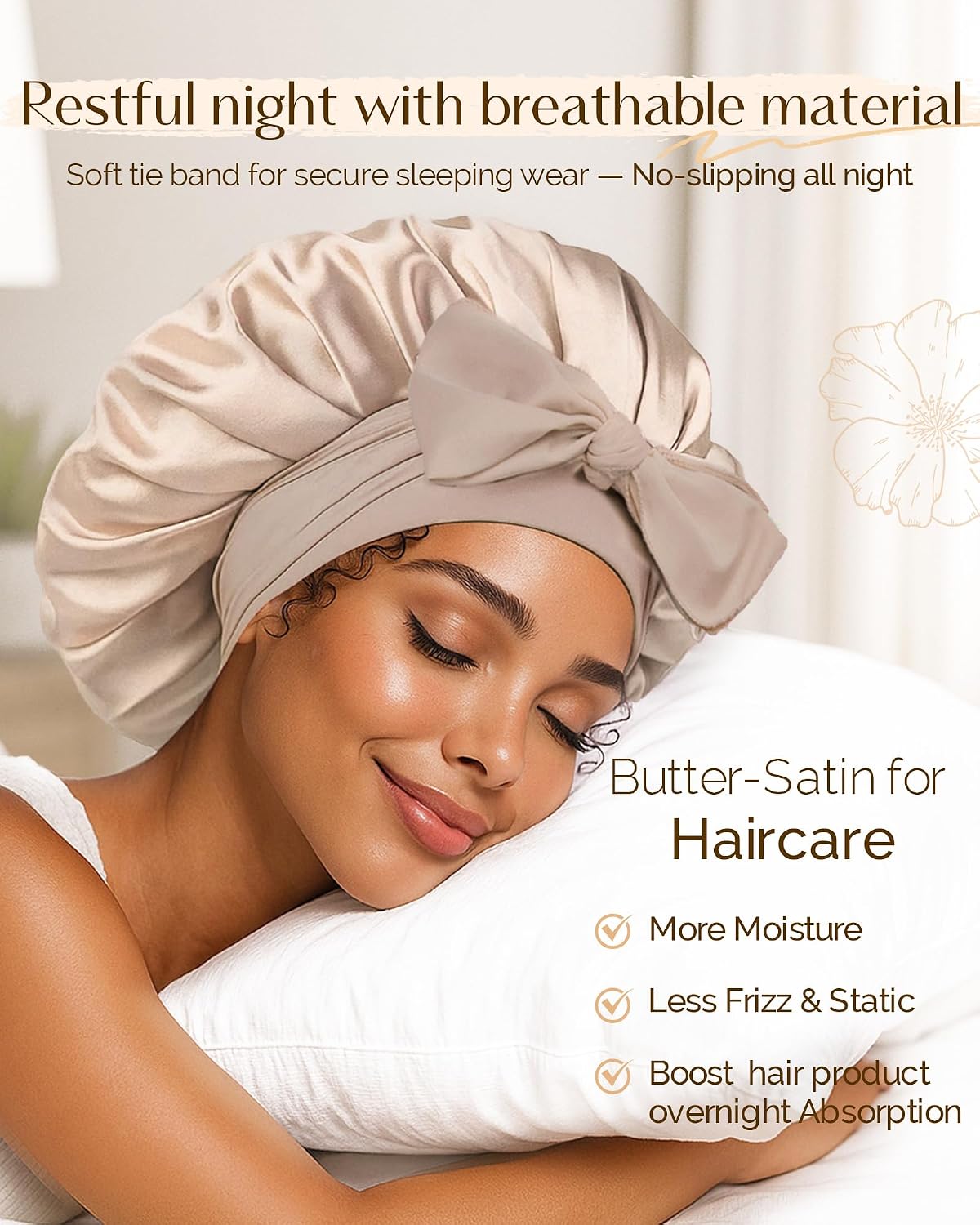 YANIBEST Adjustable Double Layer Satin Bonnet, Silk Hair Bonnet for Sleeping with Elastic Tie Curly Natural Hair Reduce frizz