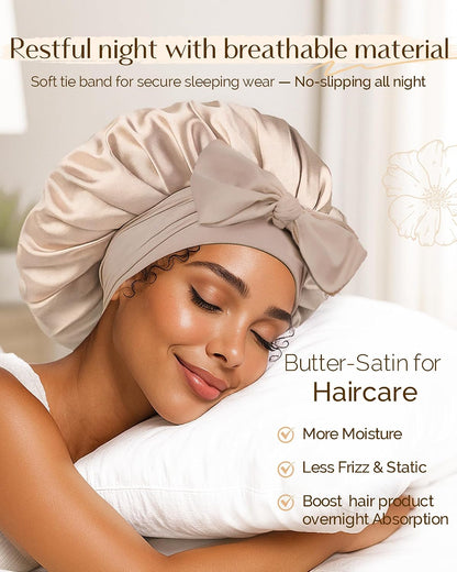 YANIBEST Adjustable Double Layer Satin Bonnet, Silk Hair Bonnet for Sleeping with Elastic Tie Curly Natural Hair Reduce frizz