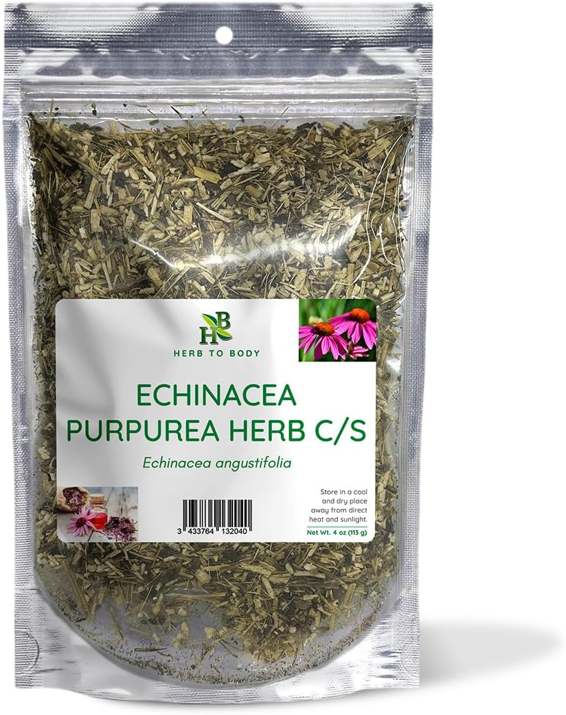 Herb To Body Echinacea Herb C/S - Echinacea Purpurea, Finely Ground Cut & Sifted Echinacea Dried Herb for Echinacea Tea, Kitchen Preparation & Herbal Use, Resealable Pouch, 4oz