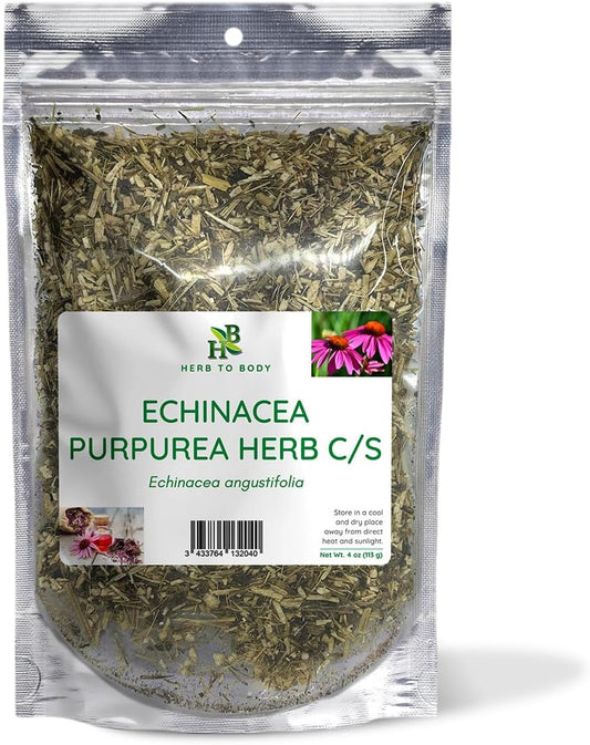 Herb To Body Echinacea Herb C/S - Echinacea Purpurea, Finely Ground Cut & Sifted Echinacea Dried Herb for Echinacea Tea, Kitchen Preparation & Herbal Use, Resealable Pouch, 4oz