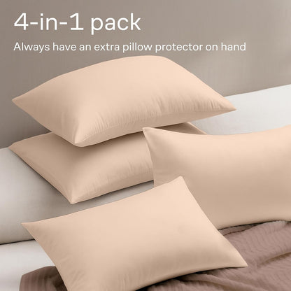 Ultra Soft Pillow Protectors with Zipper Standard Size - Set of 8 Breathable Pillow Covers - 100% Protection Against Stains, Dust & Dirt - Machine Washable (White)