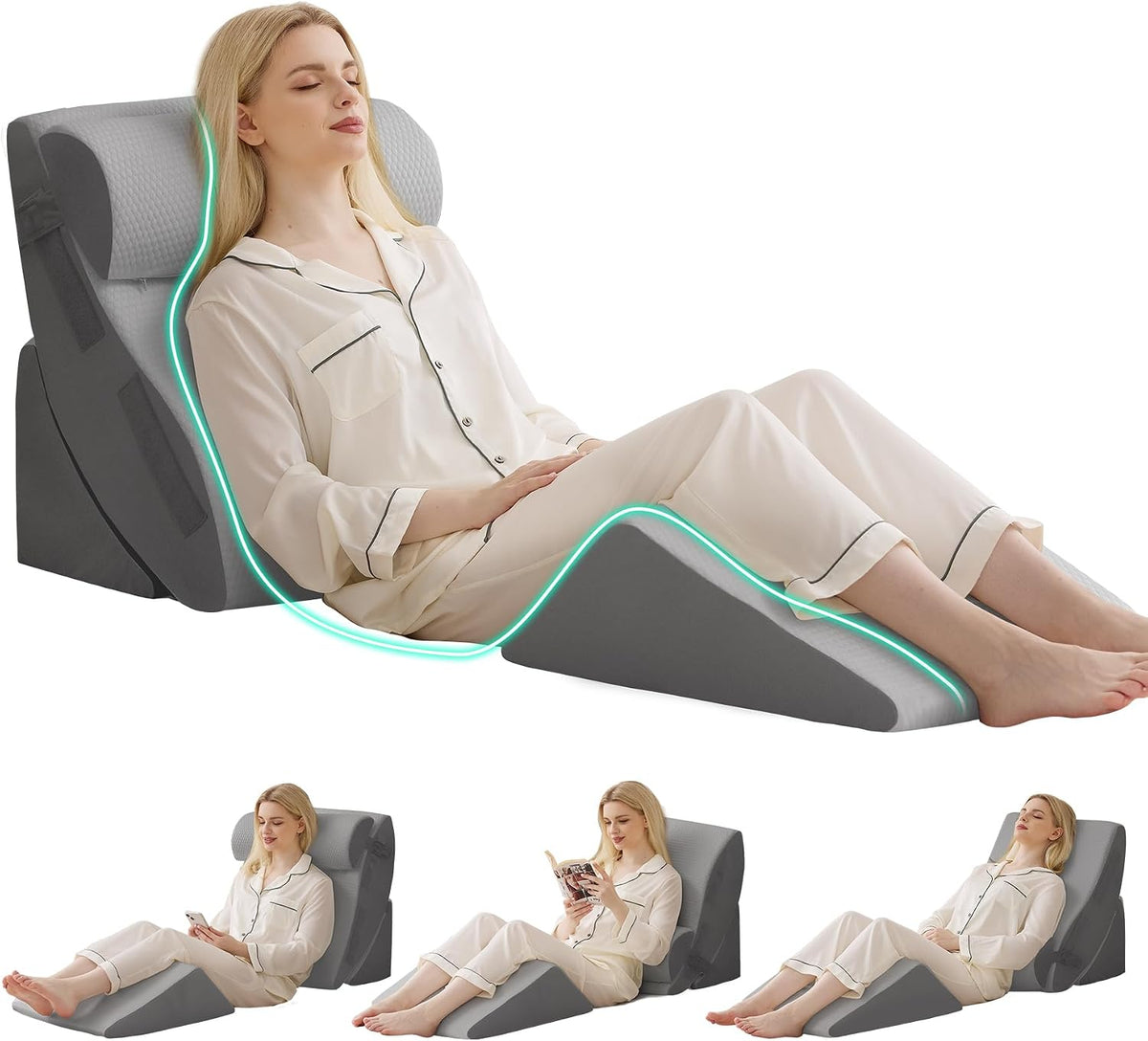 4PCS Wedge Pillow Set for After Surgery, White/Grey