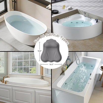 Bath Pillow for Tub, Adjustable Silicone Bathtub Pillows for Head and Neck, 0"–2.3" Neck Support, 34 Suction Cups, Easy to Clean, No Machine Wash Needed (White)