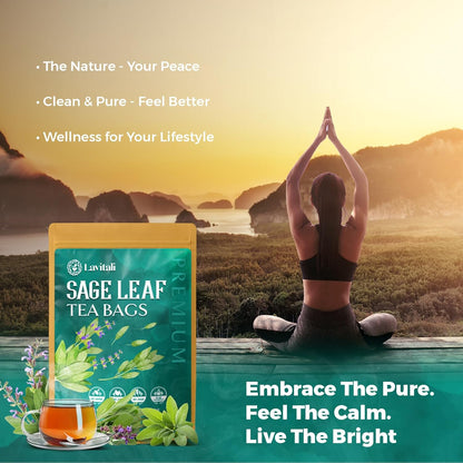 Lavitali, Sage Leaves Tea Bags | 120 bags, 100% Pure Herbal Tea | Caffeine-Free, Antioxidant-Rich, Eco-Friendly Filter Bag | Daily Natural Botanical, Hot or Iced Herbal Infusion