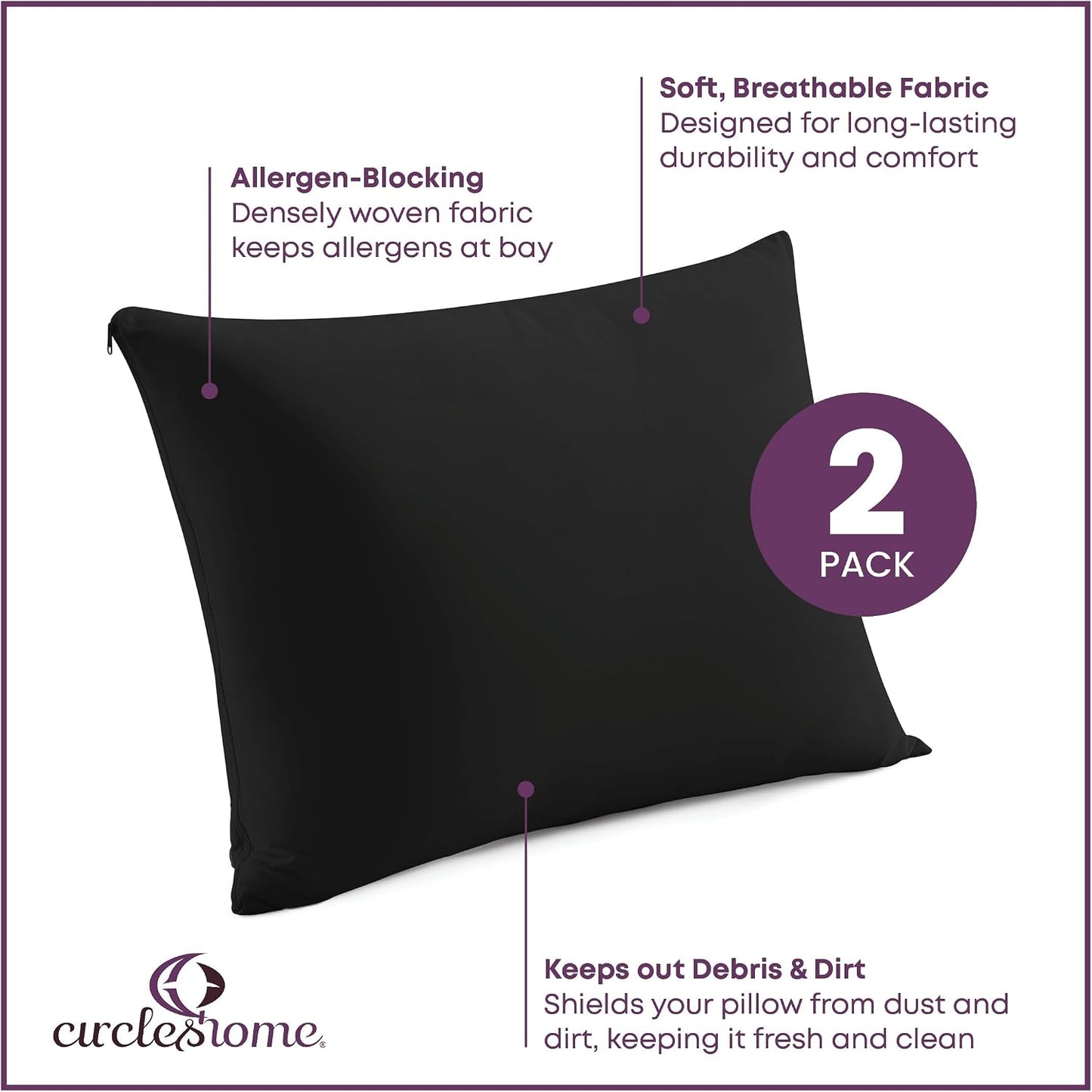 CirclesHome Pillow Protectors 4 Pack Standard Zippered - 100% Cotton Breathable Pillowcases - Protects Pillows from Dirt, Dust and Debri (Standard - Set of 4 - 20x26)