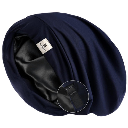 YANIBEST Hair Cover Bonnet Satin Sleep Cap - Adjustable Stay on Silk Lined Slouchy Beanie for Night Sleeping Surgical Hats Pure Black