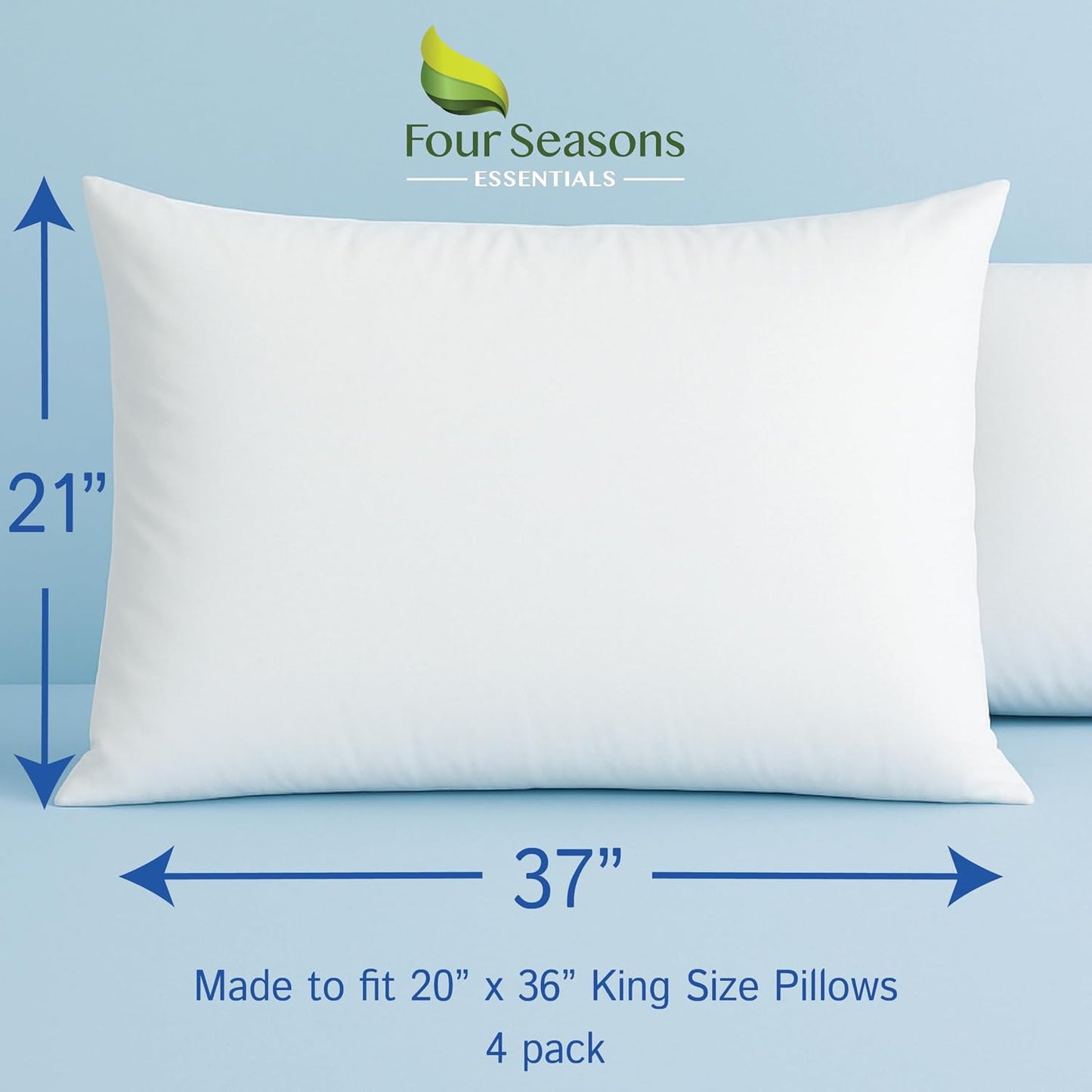 Standard Pillow Protectors (Set of 4) – Hypoallergenic Pillow Cover Waterproof Dust Allergen Proof Zippered Encasement