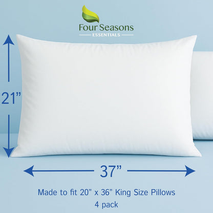 Standard Pillow Protectors (Set of 4) – Hypoallergenic Pillow Cover Waterproof Dust Allergen Proof Zippered Encasement