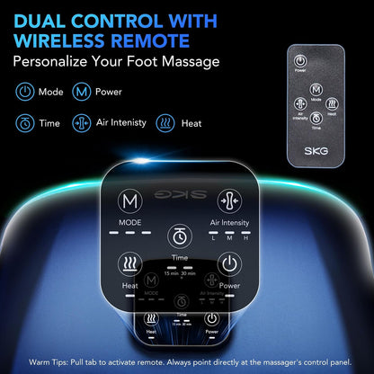 SKG YS100 Foot Massager with Heat and Remote, Upgrade Electric Feet Massager for Plantar Fasciitis Pain Relief, 3 Levels Compression Massage for Neuropathy Plantar Fasciitis, Fits Size 5-13,