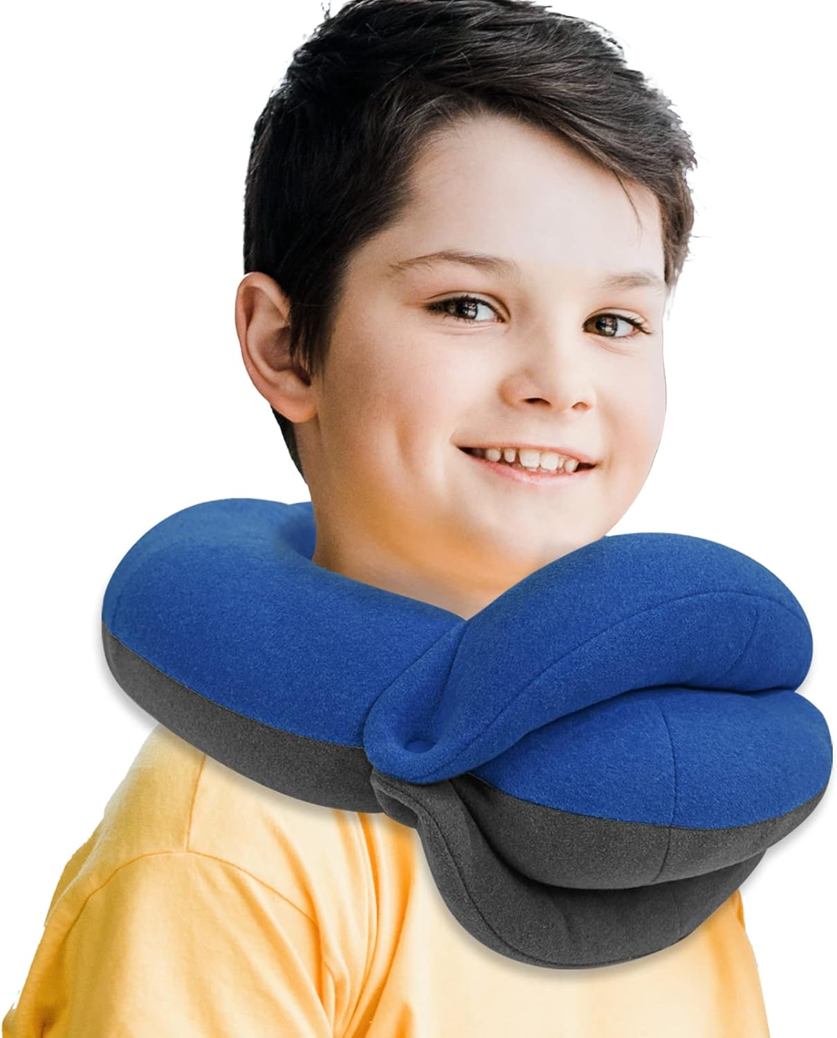 BUYUE Travel Neck Pillows for Airplanes, Memory Foam 360° Head Support Sleep for Long Flight, Skin-Friendly & Breathable, Kit with Eye Mask, Earplugs and Storage Bag (Adult, Grey, 90+ lbs)