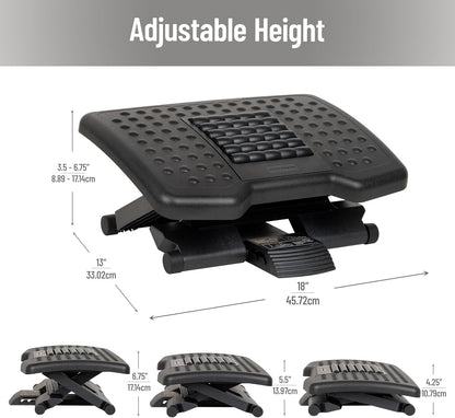 Mind Reader Foot Rest, Under Desk at Work, Ergonomic, Height Adjustable, Office, Plastic, Black