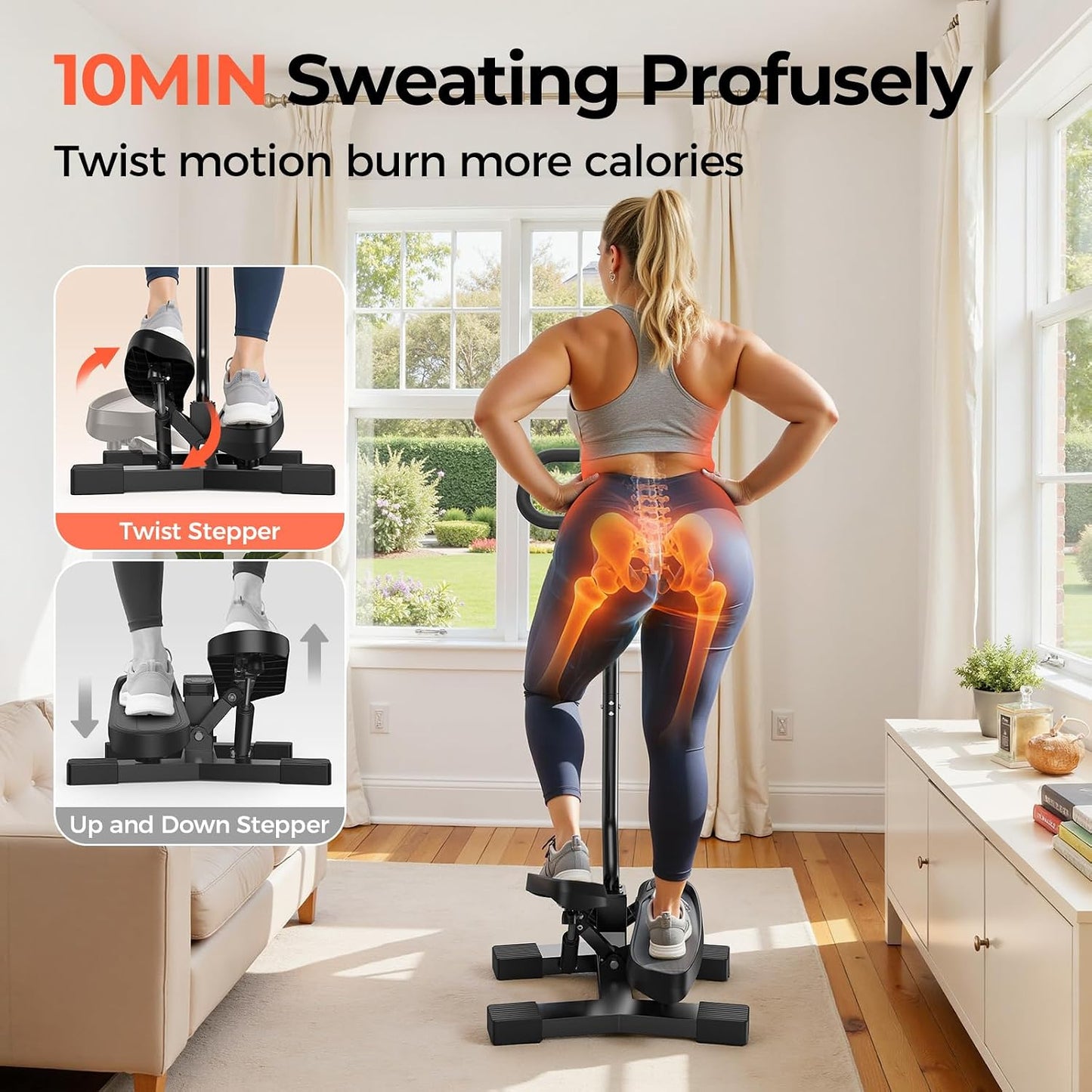 SPORTSROYALS Stair Stepper,Twist/Mini Stepper for Exercise at Home,Step Machine with Resistance Bands for Full Body Workout, 350lbs+ Capacity