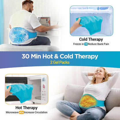Comfytemp Ice Pack for Back Pain Relief, 2 Pcs, Sciatica Ease Brace, Reusable Gel Lower Back Ice Wrap for Injuries, Hot Cold Compress for Lower Lumbar, Waist, Men Women After Surgery (Blue)