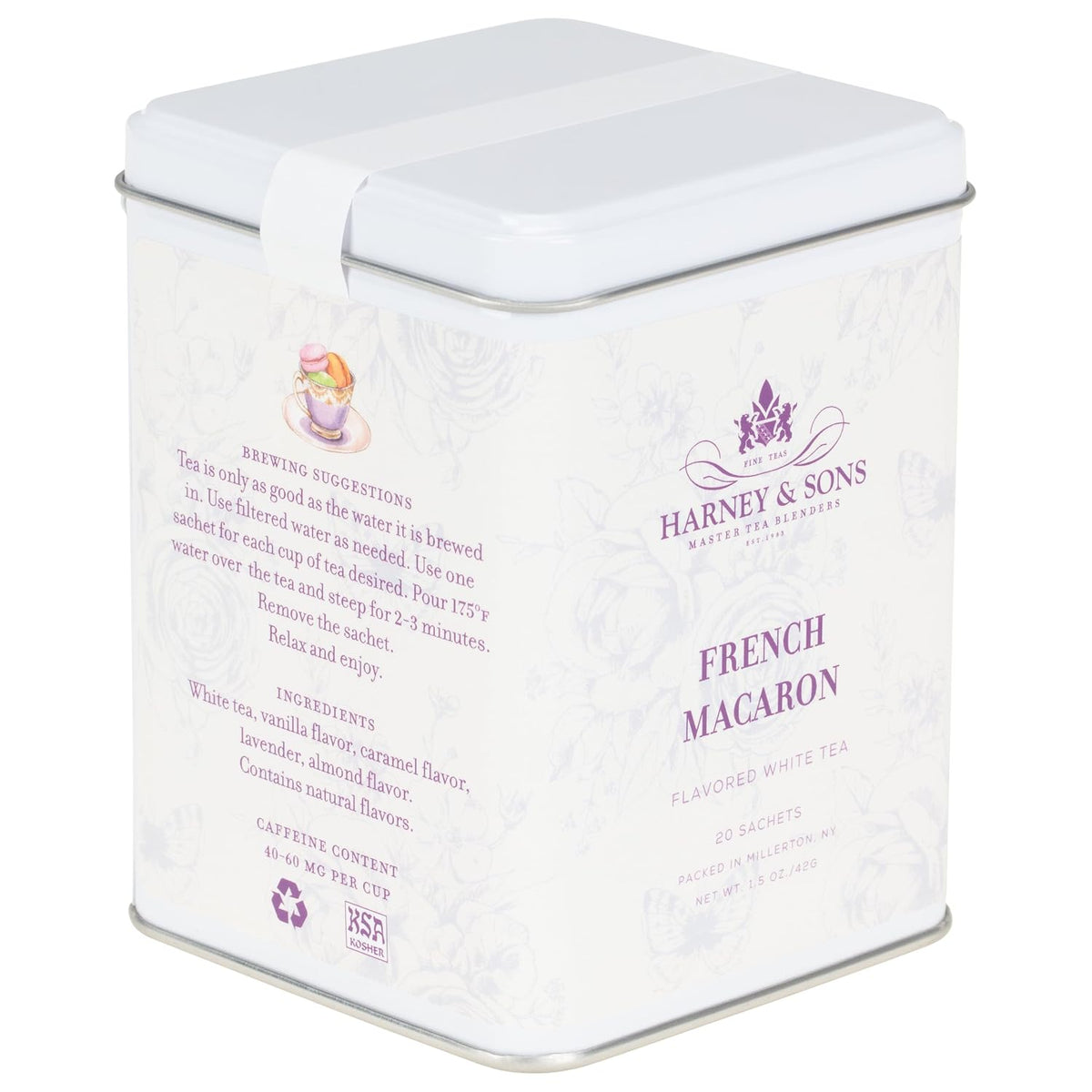 Harney & Sons French Macaron, White Tea, 20 sachet tin