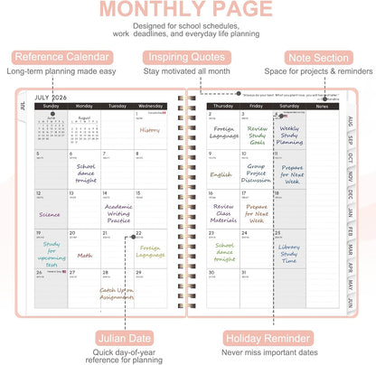 Planner 2026-2027, Weekly and Monthly Calendar Planner, JUL 2026 - JUN 2027 | Academic Year, Daily Agenda Book, A5(6.3'' x 8.5''), Sprial Bound, Inner Pocket, Office School Use