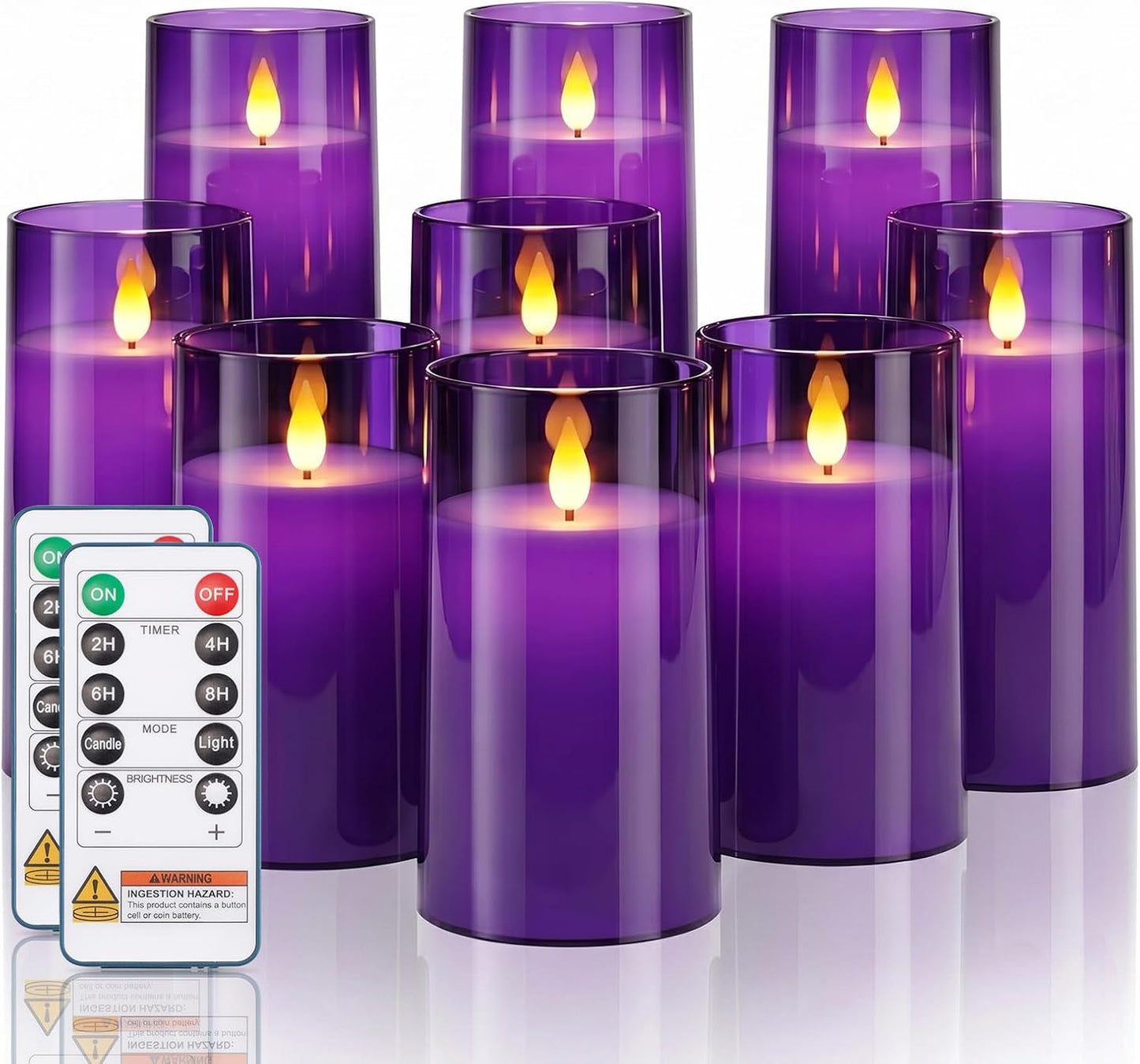 Homemory Gray Flickering Flameless Candles, Battery Operated Acrylic LED Pillar Candles with Remote Control and Timer, Halloween Decor, Set of 5