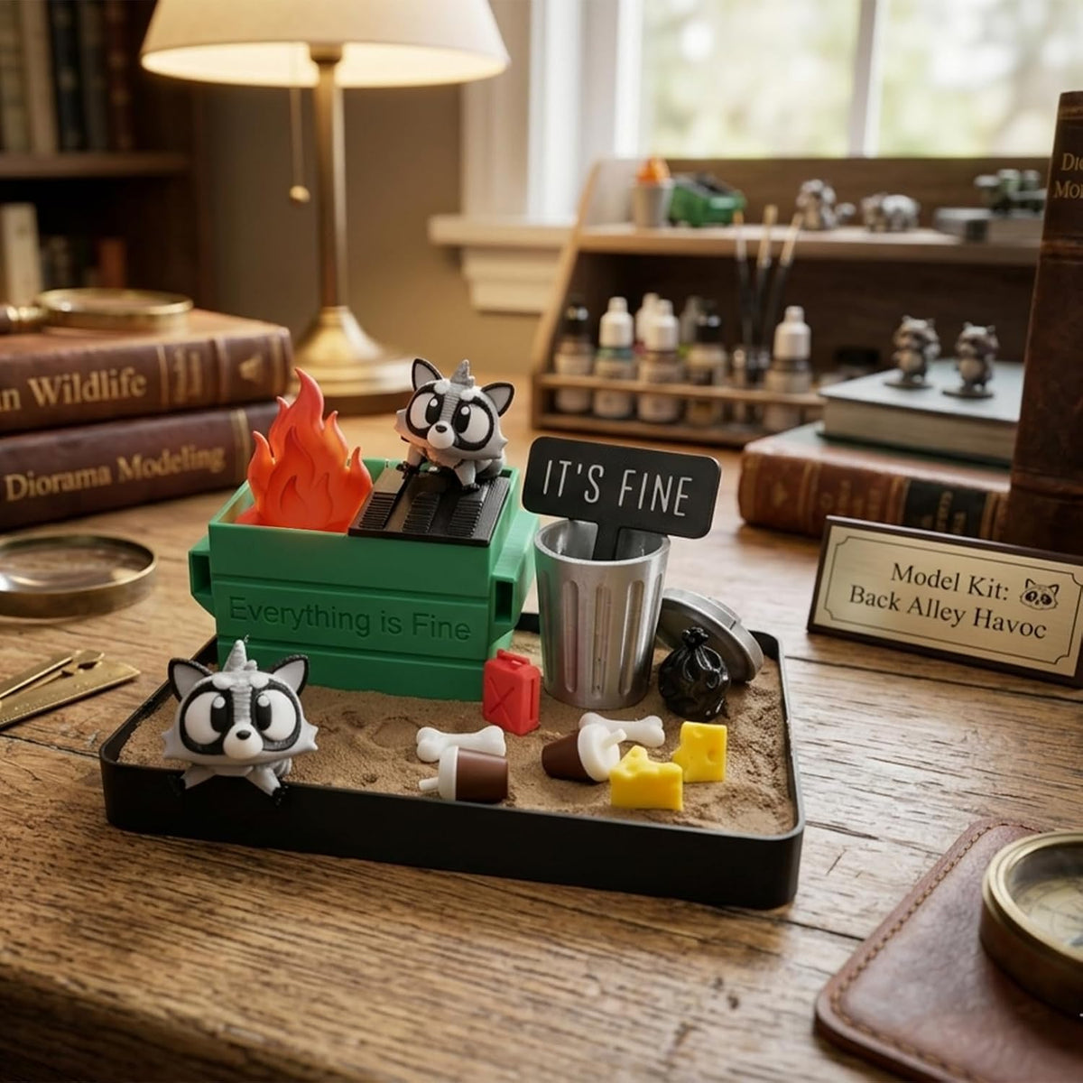 Dumpster Fire Zen Garden for Desk, Mini Sand Art Kit with Raccoons
