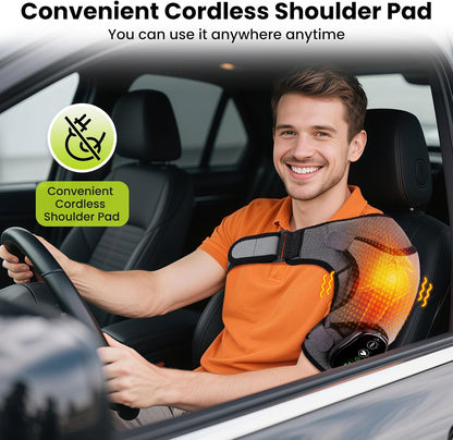 Cordless Shoulder Heating Pad with Vibration for Rotator Cuff Pain Relief, Arm Heated Massage Pad, Shoulder Support Brace with 3 Heating Levels & Vibration, Left or Right