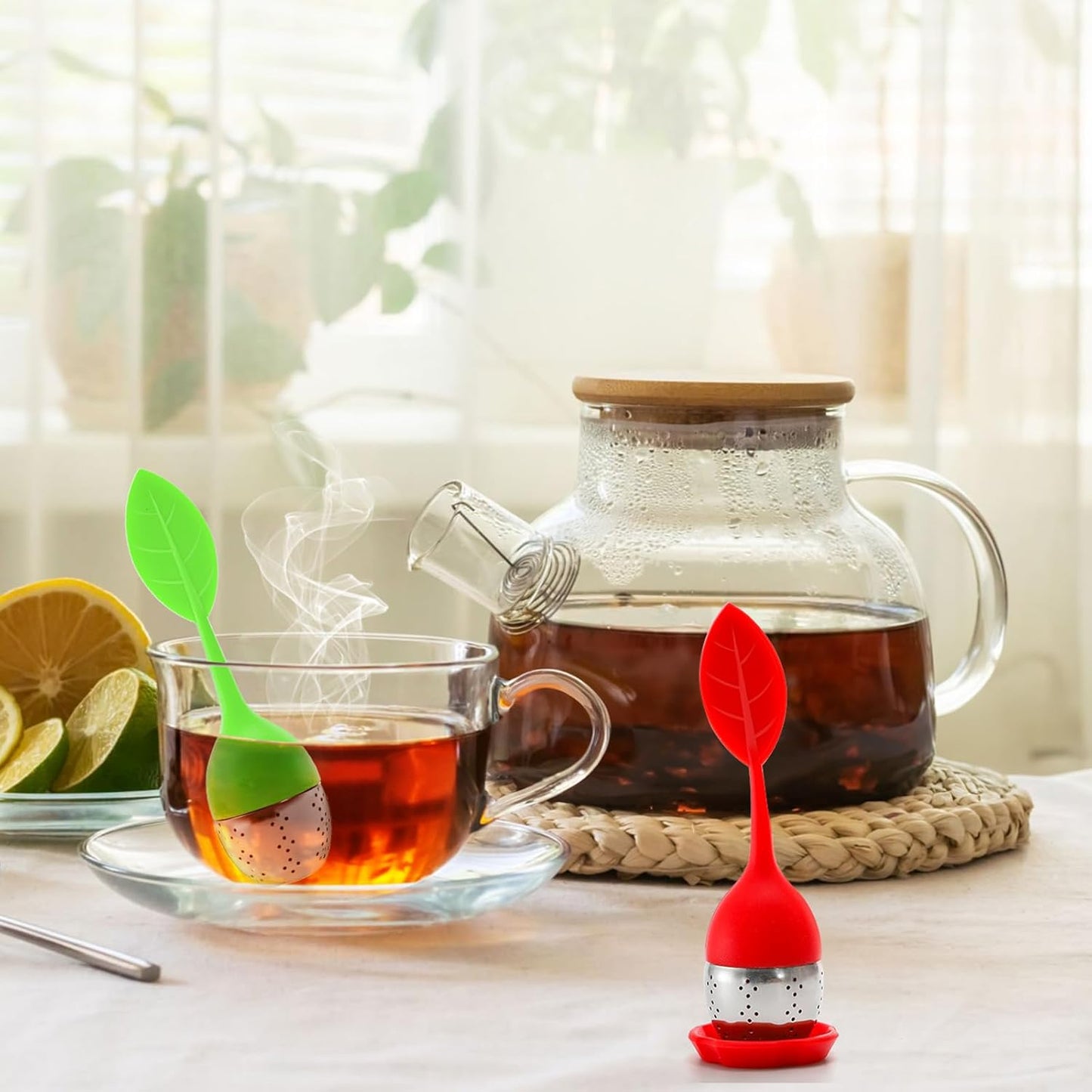 Bekith 7 Pack Silicone Tea Infuser, Cute Loose Leaf Tea Steeper, Fine Mesh Tea Strainer with Drip Tray, Stainless Steel Tea Filter Ball Tea Diffuser Steeper for Cup Mug
