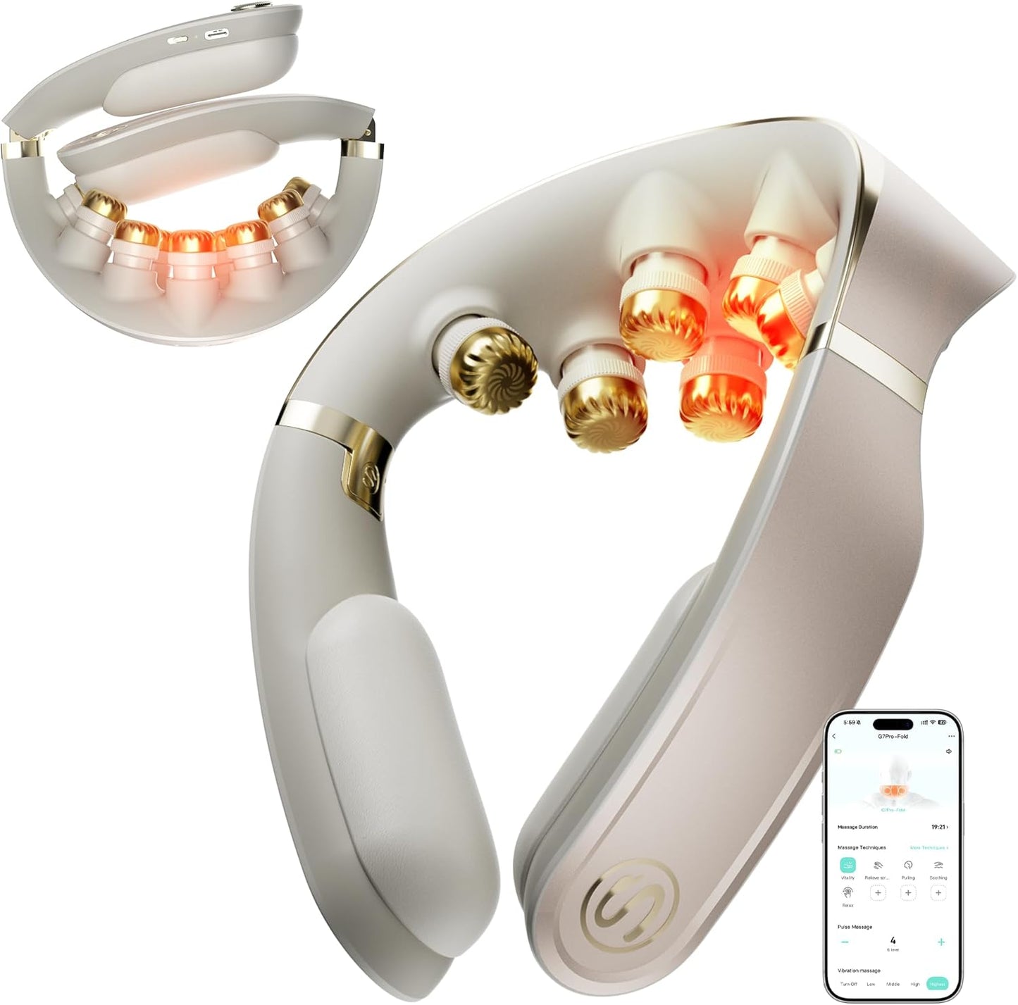 SKG G7 Pro Fold Neck Massager for Strain Relief Deep Tissue with Heat and Vibration Cordless Travel Massager, Father's Day Dad Gifts Foldable Neck Massager for Office Home Car Travel