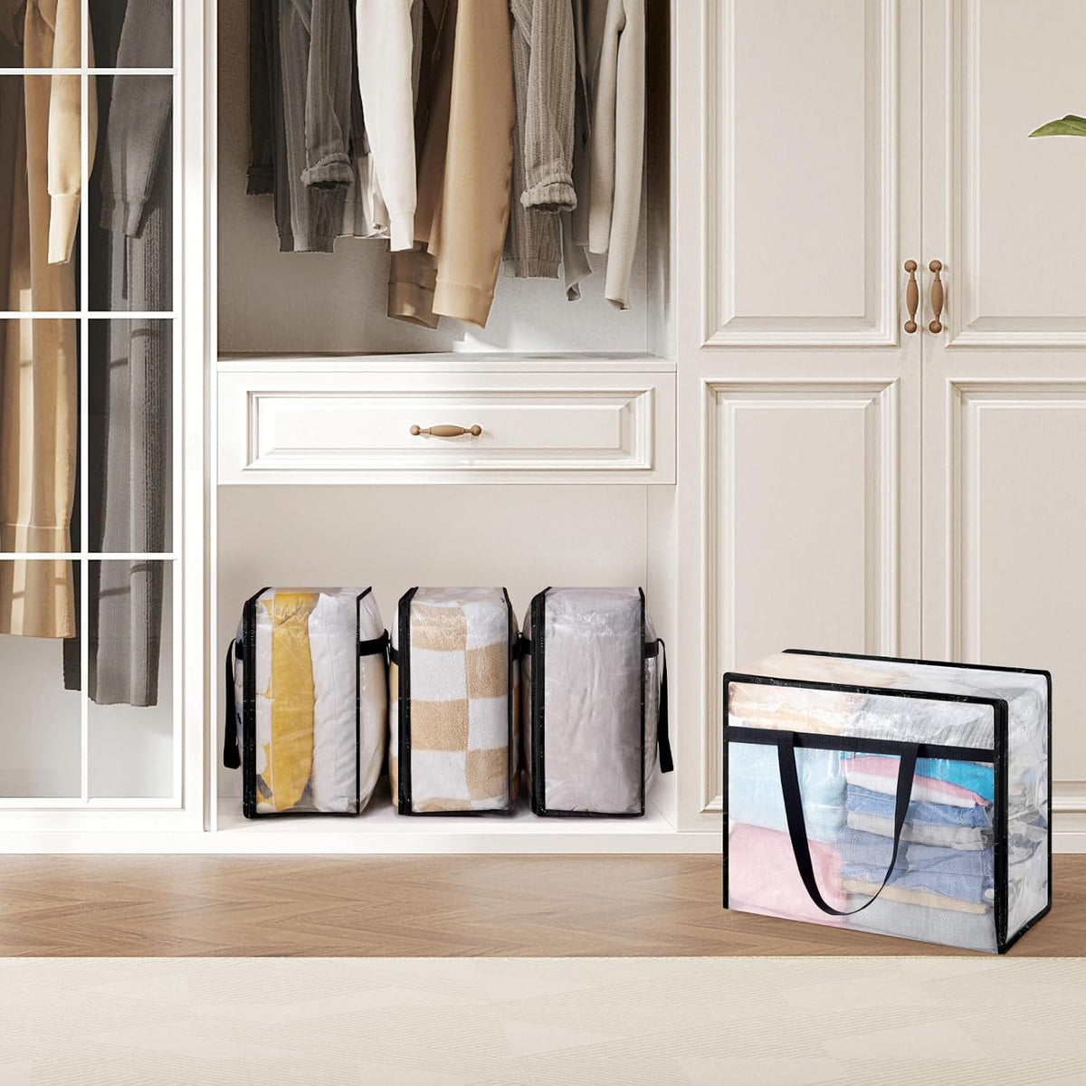 Lifewit Clear Storage Bags, 45L Clothes Organizer with Zipper