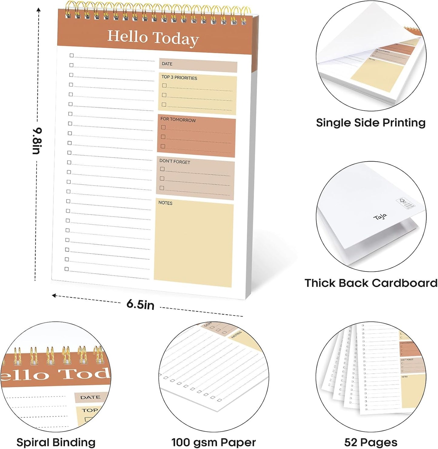 Taja To Do List Notepad - To Do List Notebook for Work with 52 Sheets, 9.8" x 6.5", Undated Daily Planner Perfect for Daily Tasks and Goal Setting, Notepad Suitable for Office, Home & School - Violet Dream