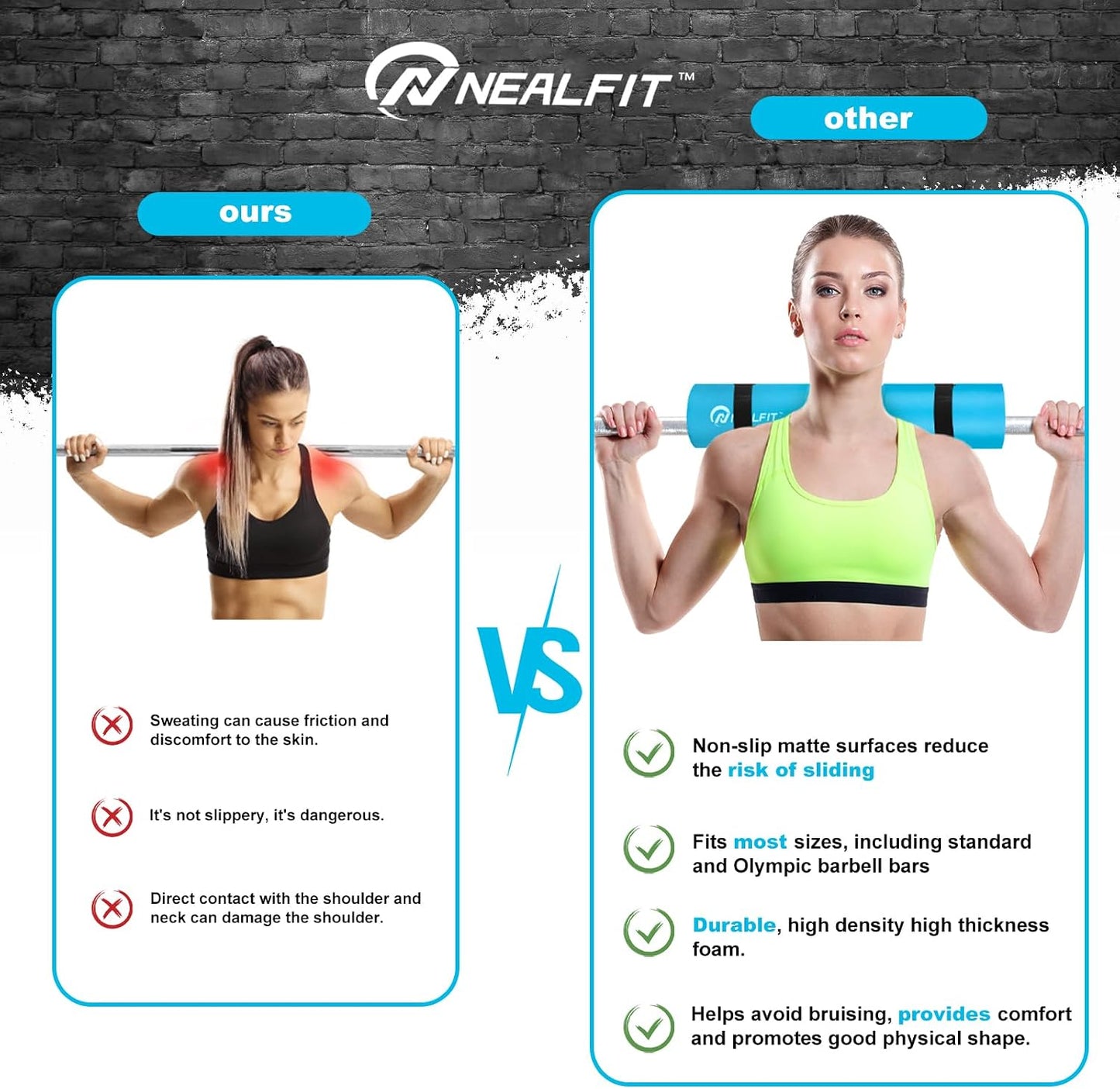 NEALFIT Barbell Pad Squat Pad for Squats—Squat Bar Pad—Great for Weightlifting,Lunges and Hip Thrusts—Foam Sponge Pad—Fit Standard and Olympic Bars Perfectly