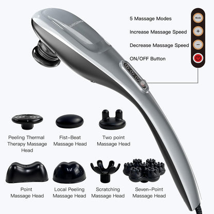 MEGAWISE Handheld Deep Tissue Neck Back Massager for Shoulders, Waist, Legs, 3600 RPM Powerful Motor Electric Neck Massager with 5 Nodes & 5 Speeds, A Little Heavy
