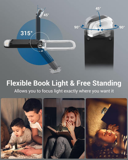 DEWENWILS USB Rechargeable Book Light for Reading in Bed, LED Book Reading Lights with Clip, Perfect for Bookworms, Kids, Warm White, Brightness Adjustable (Blue)