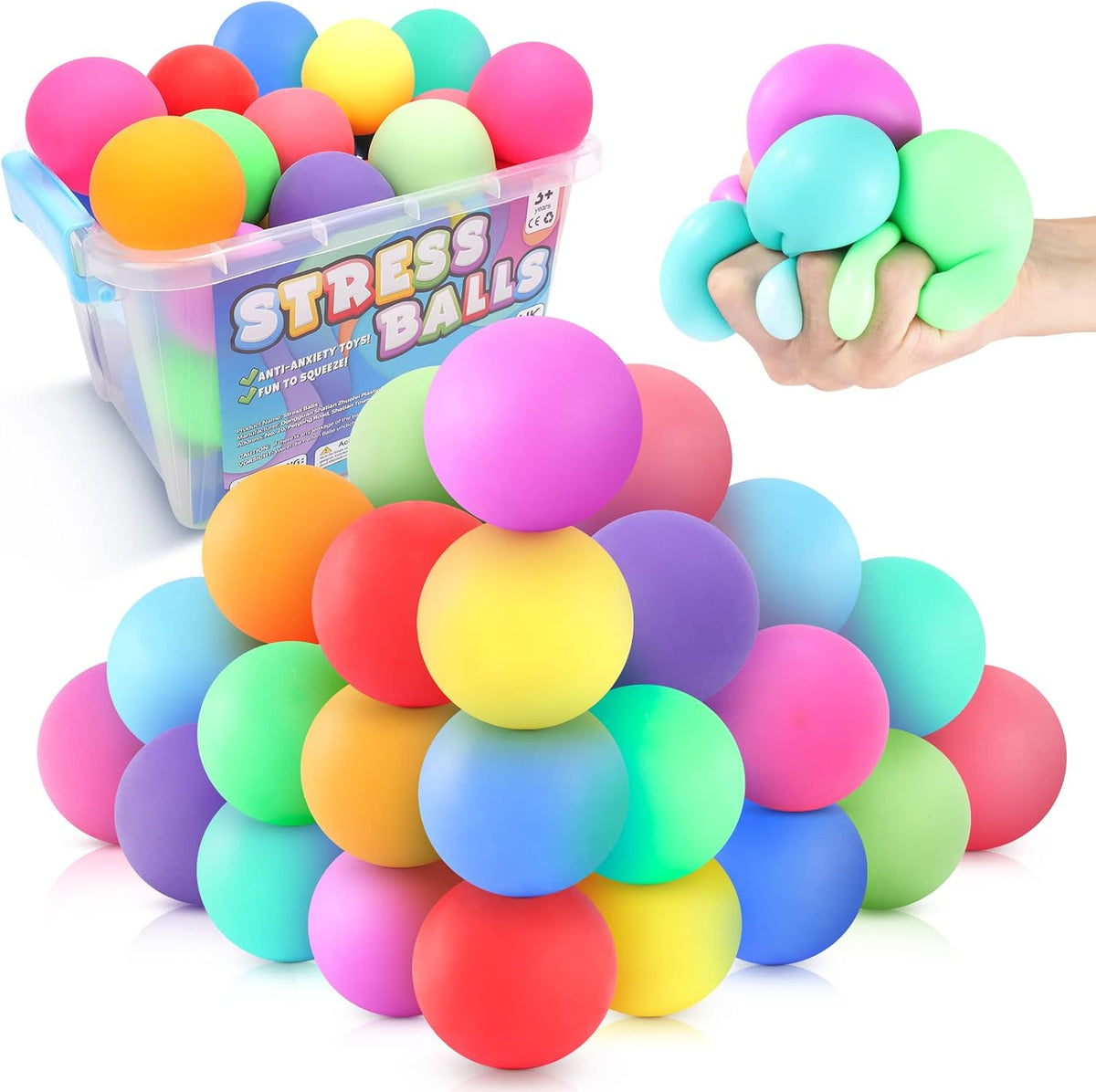 24 Pack Slow Rise Stress Balls, 2.5" Full Size Squishy Balls, Soft Stretchy Sensory Fidget Toys for Adults Kids, Classroom Rewards, Prize Box Toys, Office Stress Toys & Gifts
