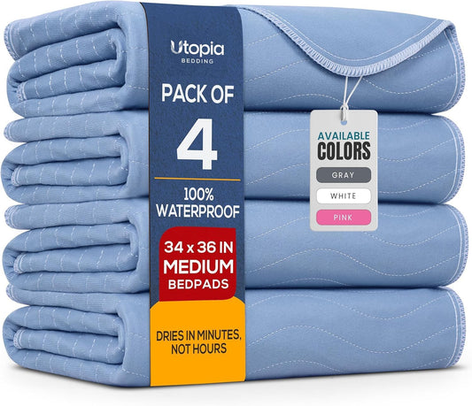 4 Pack Waterproof Reusable Heavy Absorbency Incontinence Bed Pads 34"x36"
