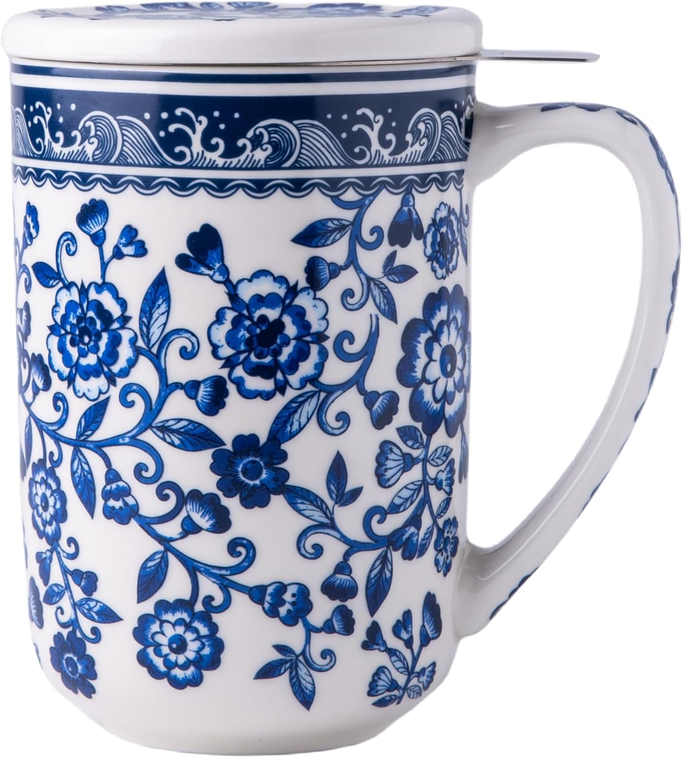 AmorArc Porcelain Tea Mug with Infuser and Lids, 18 Oz Large Cup Strainer with Bag Holder for Loose Leaf Tea, Steeping Coffee Mug for House-warming Wedding Birthday Gift