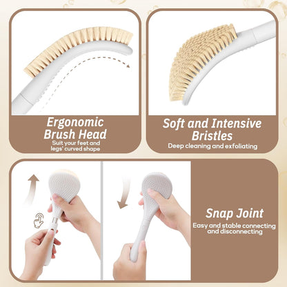 New Foot Brush with Adjustable Long Handle, 3-in-1 Foot Scrubber for Wet or Dry Brushing, 10.2’’- 27.5’’ Foot Scrub Brush for Senior, Pregnant, Disabled, or Injured, Gift-Box Packed(White)