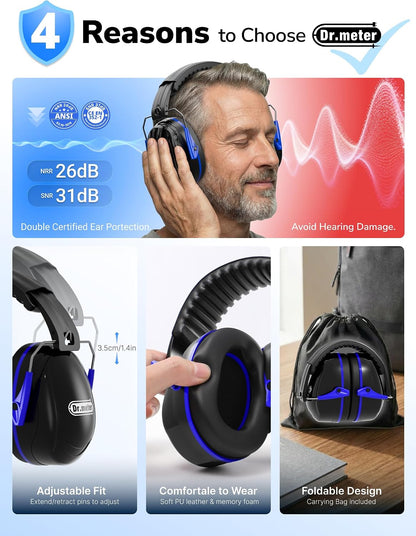 Dr.meter Ear Protection Ear Muffs, Noise Cancelling Headphones for Adults Kids 31dB Earmuffs for Noise Reduction, Hearing Protection for Shooting Gun Range, Mowing, Monster Jam, Sensory, Fireworks